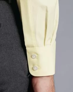 CHARLES TYRWHITT Semi-Spread Collar Egyptian Cotton Berkshire Weave Shirt - Lemon -Charles Tyrwhitt Shop FOR2339LMN MODEL CUFF