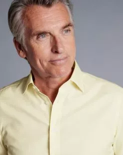 CHARLES TYRWHITT Semi-Spread Collar Egyptian Cotton Berkshire Weave Shirt - Lemon -Charles Tyrwhitt Shop FOR2339LMN MODEL DETAIL