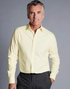 CHARLES TYRWHITT Semi-Spread Collar Egyptian Cotton Berkshire Weave Shirt - Lemon -Charles Tyrwhitt Shop FOR2339LMN MODEL FULL