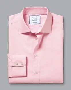 CHARLES TYRWHITT Semi-Spread Collar Egyptian Cotton Berkshire Weave Shirt - Pink 12 CHARLES TYRWHITT Semi-Spread Collar Egyptian Cotton Berkshire Weave Shirt - Pink -Charles Tyrwhitt Shop FOR2339PNK FOLD SINGLE