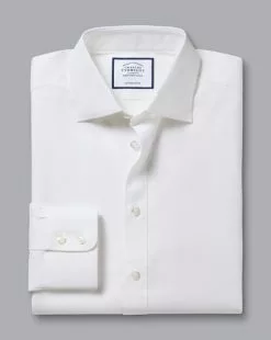 CHARLES TYRWHITT Semi-Spread Collar Egyptian Cotton Berkshire Weave Shirt - Wh -Charles Tyrwhitt Shop FOR2339WHT FOLD SINGLE