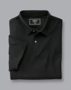 CHARLES TYRWHITT Smart Jersey Polo - Black -Charles Tyrwhitt Shop JEP0317BLK FOLD