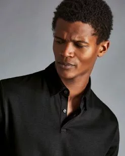CHARLES TYRWHITT Smart Jersey Polo - Black -Charles Tyrwhitt Shop JEP0317BLK MODEL DETAIL