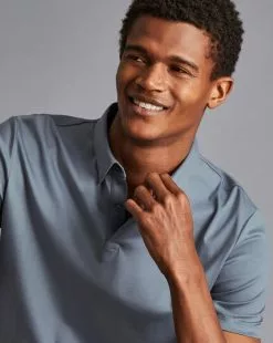 CHARLES TYRWHITT Smart Jersey Polo - Steel B -Charles Tyrwhitt Shop JEP0317DEN MODEL DETAIL