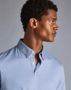 CHARLES TYRWHITT Smart Jersey Polo - Light B -Charles Tyrwhitt Shop JEP0317SKY MODEL DETAIL