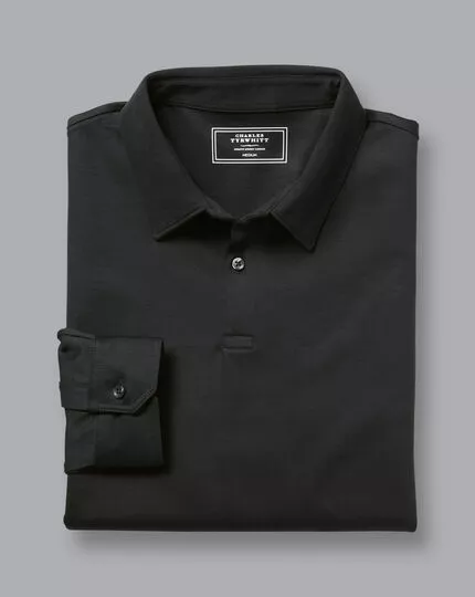 CHARLES TYRWHITT Smart Long Sleeve Jersey Polo - Black 6 CHARLES TYRWHITT Smart Long Sleeve Jersey Polo - Black - Image 4