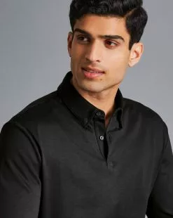 CHARLES TYRWHITT Smart Long Sleeve Jersey Polo - Black 10 CHARLES TYRWHITT Smart Long Sleeve Jersey Polo - Black -Charles Tyrwhitt Shop JEP0326BLK MODEL DETAIL