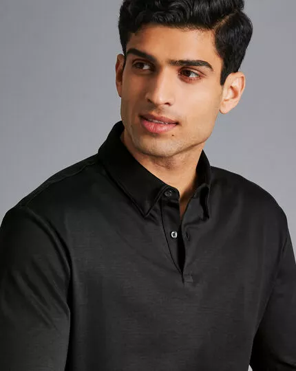 CHARLES TYRWHITT Smart Long Sleeve Jersey Polo - Black 5 CHARLES TYRWHITT Smart Long Sleeve Jersey Polo - Black - Image 3