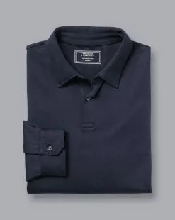 CHARLES TYRWHITT Smart Long Sleeve Jersey Polo - Navy 11 CHARLES TYRWHITT Smart Long Sleeve Jersey Polo - Navy -Charles Tyrwhitt Shop JEP0326NAV FOLD