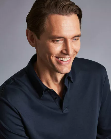 CHARLES TYRWHITT Smart Long Sleeve Jersey Polo - Navy 5 CHARLES TYRWHITT Smart Long Sleeve Jersey Polo - Navy - Image 3