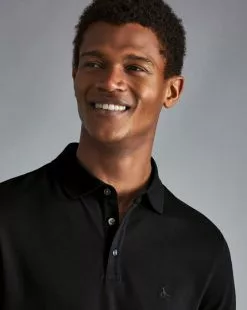 CHARLES TYRWHITT Tyrwhitt Pique Polo - Black -Charles Tyrwhitt Shop JEP0340BLK MODEL DETAIL