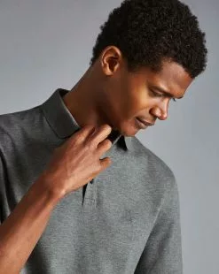 CHARLES TYRWHITT Tyrwhitt Pique Polo - Grey -Charles Tyrwhitt Shop JEP0340GRY MODEL DETAIL