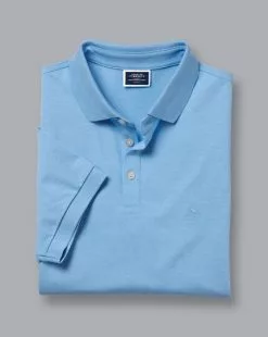 CHARLES TYRWHITT Tyrwhitt Pique Polo - Light Blue M -Charles Tyrwhitt Shop JEP0340SKY FOLD