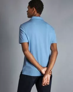 CHARLES TYRWHITT Tyrwhitt Pique Polo - Light Blue M -Charles Tyrwhitt Shop JEP0340SKY MODEL BACK