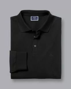CHARLES TYRWHITT Tyrwhitt Long Sleeve Pique Polo - Black 11 CHARLES TYRWHITT Tyrwhitt Long Sleeve Pique Polo - Black -Charles Tyrwhitt Shop JEP0342BLK FOLD