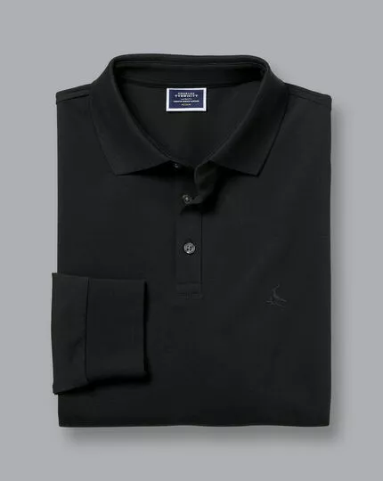 CHARLES TYRWHITT Tyrwhitt Long Sleeve Pique Polo - Black 6 CHARLES TYRWHITT Tyrwhitt Long Sleeve Pique Polo - Black - Image 4