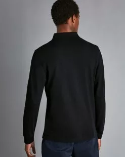 CHARLES TYRWHITT Tyrwhitt Long Sleeve Pique Polo - Black 13 CHARLES TYRWHITT Tyrwhitt Long Sleeve Pique Polo - Black -Charles Tyrwhitt Shop JEP0342BLK MODEL BACK