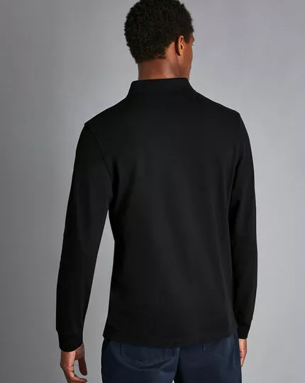 CHARLES TYRWHITT Tyrwhitt Long Sleeve Pique Polo - Black 8 CHARLES TYRWHITT Tyrwhitt Long Sleeve Pique Polo - Black - Image 6