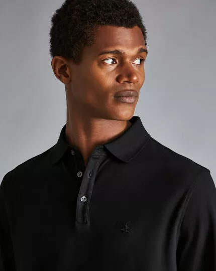 CHARLES TYRWHITT Tyrwhitt Long Sleeve Pique Polo - Black 5 CHARLES TYRWHITT Tyrwhitt Long Sleeve Pique Polo - Black - Image 3