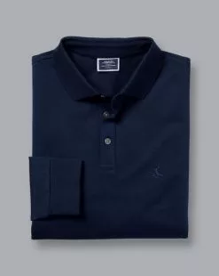 CHARLES TYRWHITT Tyrwhitt Long Sleeve Pique Polo - Navy -Charles Tyrwhitt Shop JEP0342NAV FOLD