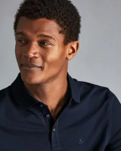 CHARLES TYRWHITT Tyrwhitt Long Sleeve Pique Polo - Navy -Charles Tyrwhitt Shop JEP0342NAV MODEL DETAIL