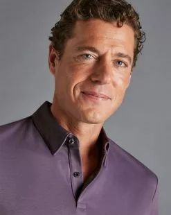 CHARLES TYRWHITT Smart Jersey Polo - Lavender P -Charles Tyrwhitt Shop JEP0374LVR MODEL DETAIL