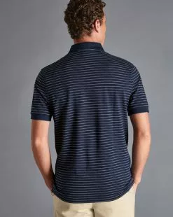 CHARLES TYRWHITT Tyrwhitt Pique Polo - Navy & Wh -Charles Tyrwhitt Shop JEP0377NWT MODEL BACK