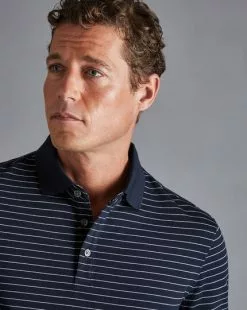 CHARLES TYRWHITT Tyrwhitt Pique Polo - Navy & Wh -Charles Tyrwhitt Shop JEP0377NWT MODEL DETAIL