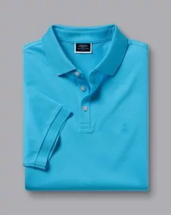 CHARLES TYRWHITT Tyrwhitt Pique Polo - Turquoise B -Charles Tyrwhitt Shop JEP0377TQB FOLD SINGLE