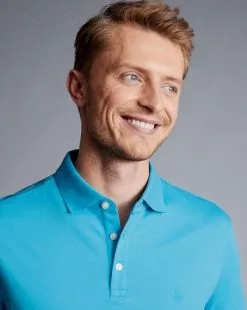 CHARLES TYRWHITT Tyrwhitt Pique Polo - Turquoise B -Charles Tyrwhitt Shop JEP0377TQB MODEL DETAIL