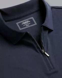 CHARLES TYRWHITT Zip-Neck Jersey Polo - Navy