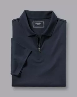 CHARLES TYRWHITT Zip-Neck Jersey Polo - Navy 11 CHARLES TYRWHITT Zip-Neck Jersey Polo - Navy -Charles Tyrwhitt Shop JEP0378NAV FOLD