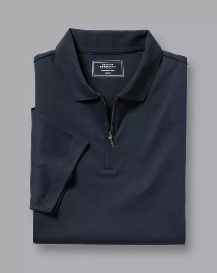 CHARLES TYRWHITT Zip-Neck Jersey Polo - Navy 6 CHARLES TYRWHITT Zip-Neck Jersey Polo - Navy - Image 4