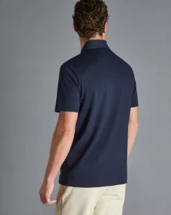 CHARLES TYRWHITT Zip-Neck Jersey Polo - Navy 13 CHARLES TYRWHITT Zip-Neck Jersey Polo - Navy -Charles Tyrwhitt Shop JEP0378NAV MODEL BACK