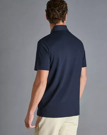 CHARLES TYRWHITT Zip-Neck Jersey Polo - Navy 8 CHARLES TYRWHITT Zip-Neck Jersey Polo - Navy - Image 6