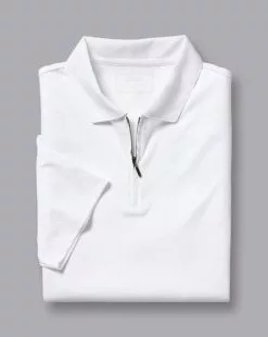 CHARLES TYRWHITT Zip-Neck Jersey Polo - Wh -Charles Tyrwhitt Shop JEP0378WHT FOLD