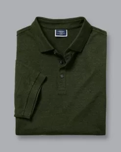 CHARLES TYRWHITT Tyrwhitt Pique Polo - Olive Melang -Charles Tyrwhitt Shop JEP0384OLV FOLD SINGLE
