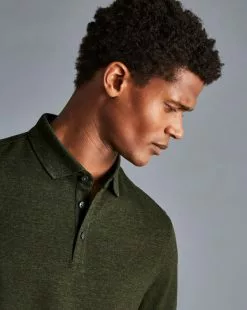 CHARLES TYRWHITT Tyrwhitt Pique Polo - Olive Melang -Charles Tyrwhitt Shop JEP0384OLV MODEL DETAIL
