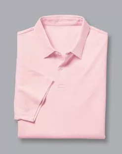 CHARLES TYRWHITT Smart Jersey Polo - Light Pink -Charles Tyrwhitt Shop JEP0385LPK FOLD