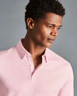 CHARLES TYRWHITT Smart Jersey Polo - Light Pink -Charles Tyrwhitt Shop JEP0385LPK MODEL DETAIL