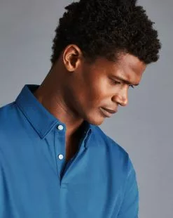 CHARLES TYRWHITT Smart Jersey Polo - Ocean B -Charles Tyrwhitt Shop JEP0385OCE MODEL DETAIL
