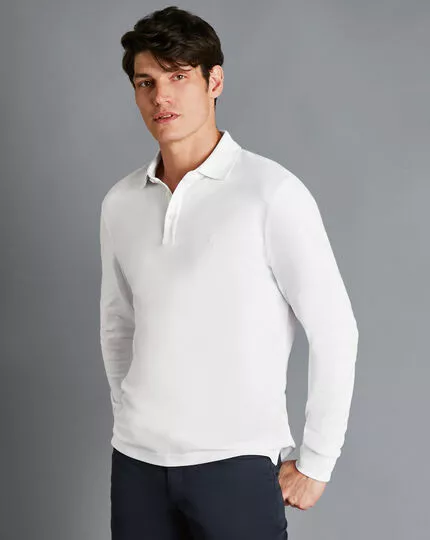 CHARLES TYRWHITT Tyrwhitt Long Sleeve Pique Polo - Wh 4 CHARLES TYRWHITT Tyrwhitt Long Sleeve Pique Polo - Wh - Image 2