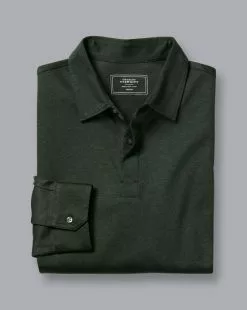 CHARLES TYRWHITT Cotton TENCEL™ Mix Long Sleeve Polo - Forest Green -Charles Tyrwhitt Shop JEP0389FRG TP