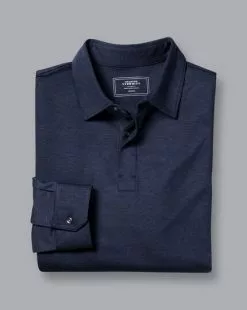 CHARLES TYRWHITT Cotton TENCEL™ Mix Long Sleeve Polo - Indigo B -Charles Tyrwhitt Shop JEP0389NAV TP