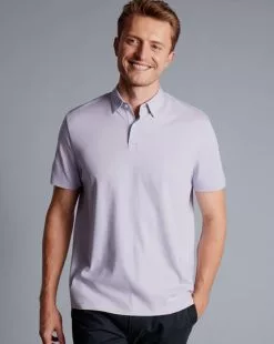 CHARLES TYRWHITT Combed Cotton Polo - Lilac P -Charles Tyrwhitt Shop JEP0390LLC MODEL FRONT