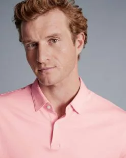 CHARLES TYRWHITT Combed Cotton Polo - Light Pink -Charles Tyrwhitt Shop JEP0390LPK MODEL DETAIL