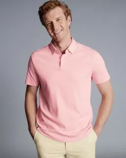 CHARLES TYRWHITT Combed Cotton Polo - Light Pink -Charles Tyrwhitt Shop JEP0390LPK MODEL FRONT