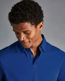 CHARLES TYRWHITT Combed Cotton Polo - Royal B -Charles Tyrwhitt Shop JEP0390RYL MODEL DETAIL