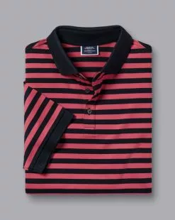 CHARLES TYRWHITT Striped Tyrwhitt Pique Polo - Coral & Navy -Charles Tyrwhitt Shop JEP0392CNV FOLD SINGLE