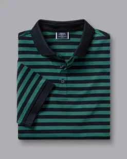 CHARLES TYRWHITT Striped Tyrwhitt Pique Polo - Green & Navy -Charles Tyrwhitt Shop JEP0392GNV FOLD SINGLE